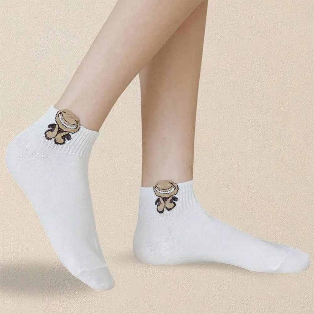 5 Pairs Women's Cartoon Teddy Bear Patterned Ankle Socks