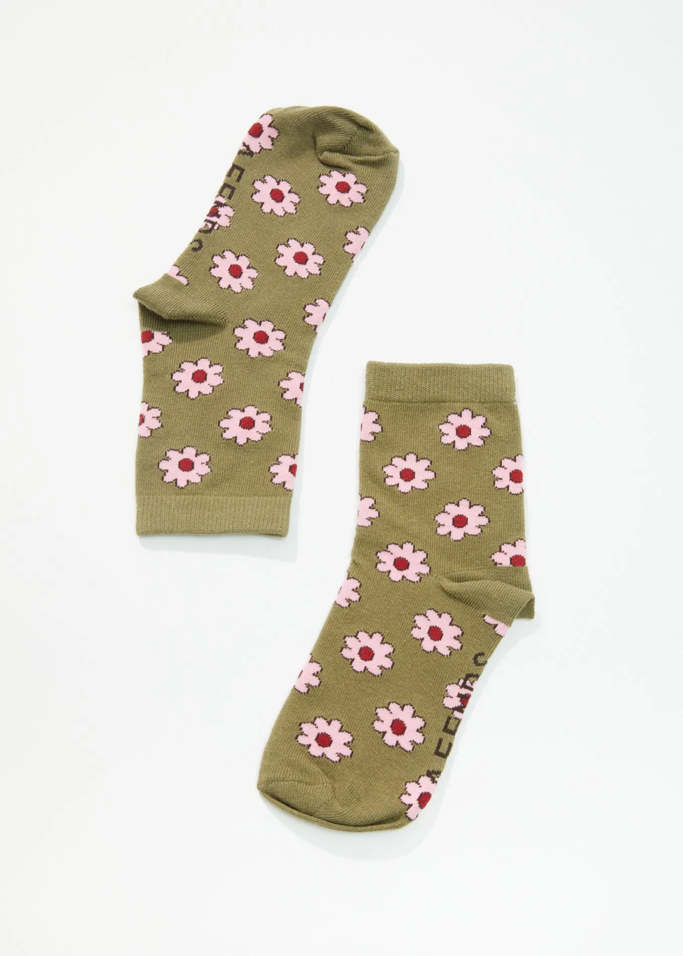 AFENDS Unisex Flower - Crew Socks - Olive