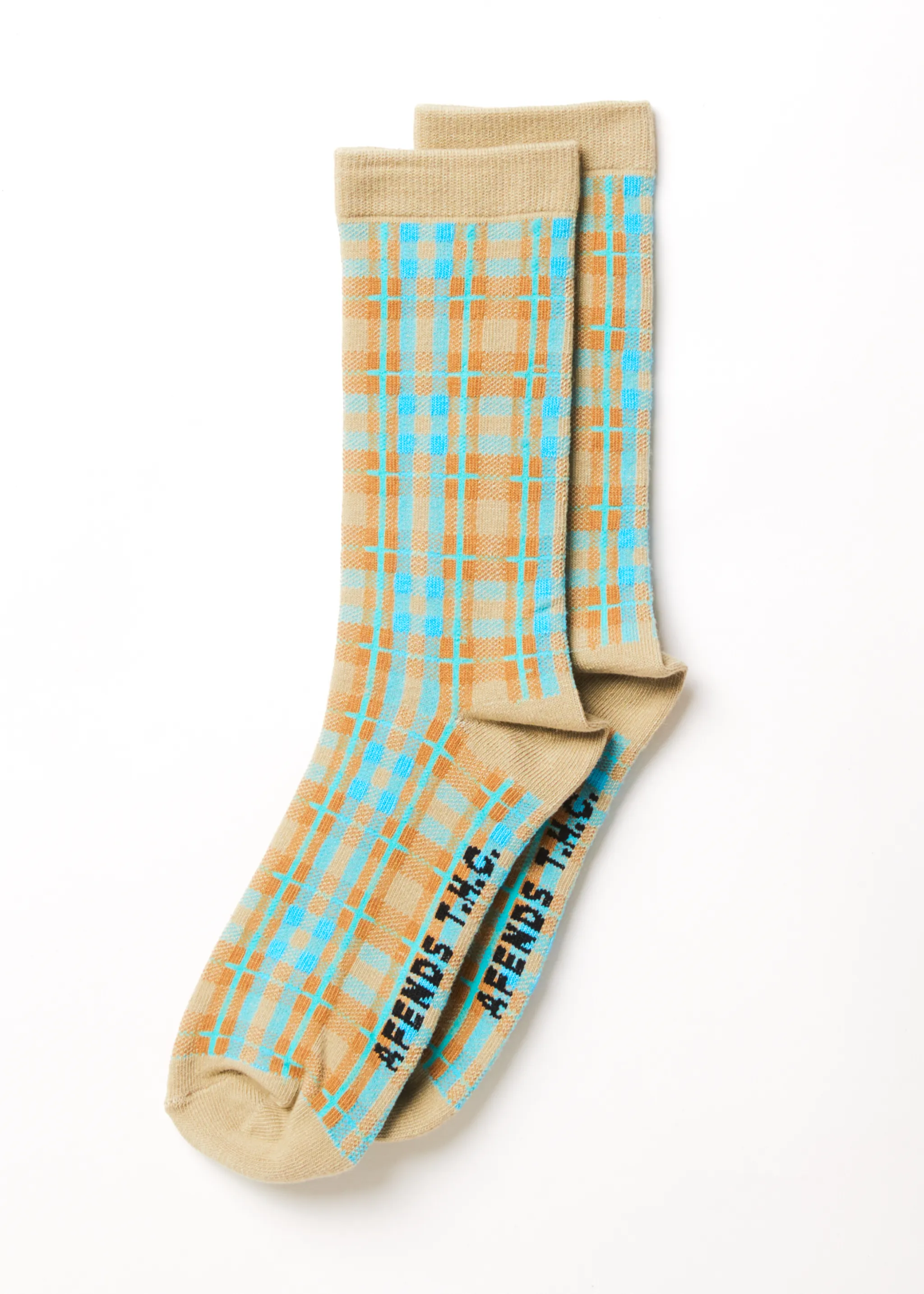 AFENDS Unisex Millie - Crew Socks - Tan Check