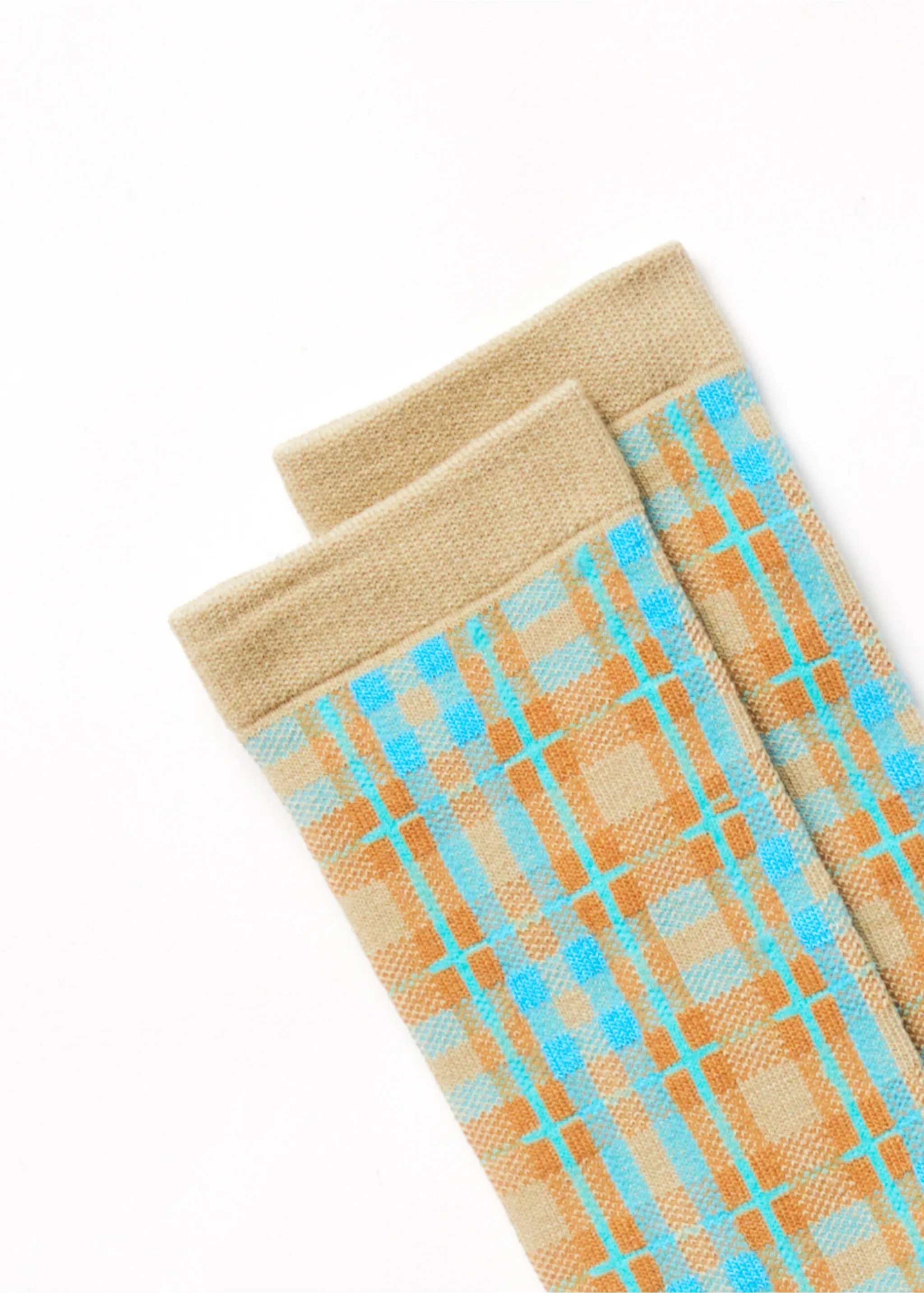 AFENDS Unisex Millie - Crew Socks - Tan Check