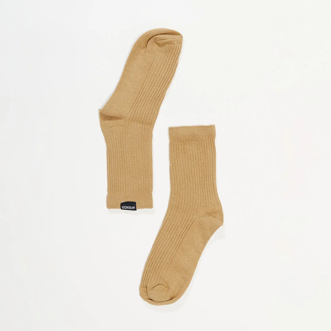 AFENDS Unisex The Essential - Ribbed Crew Socks - Tan