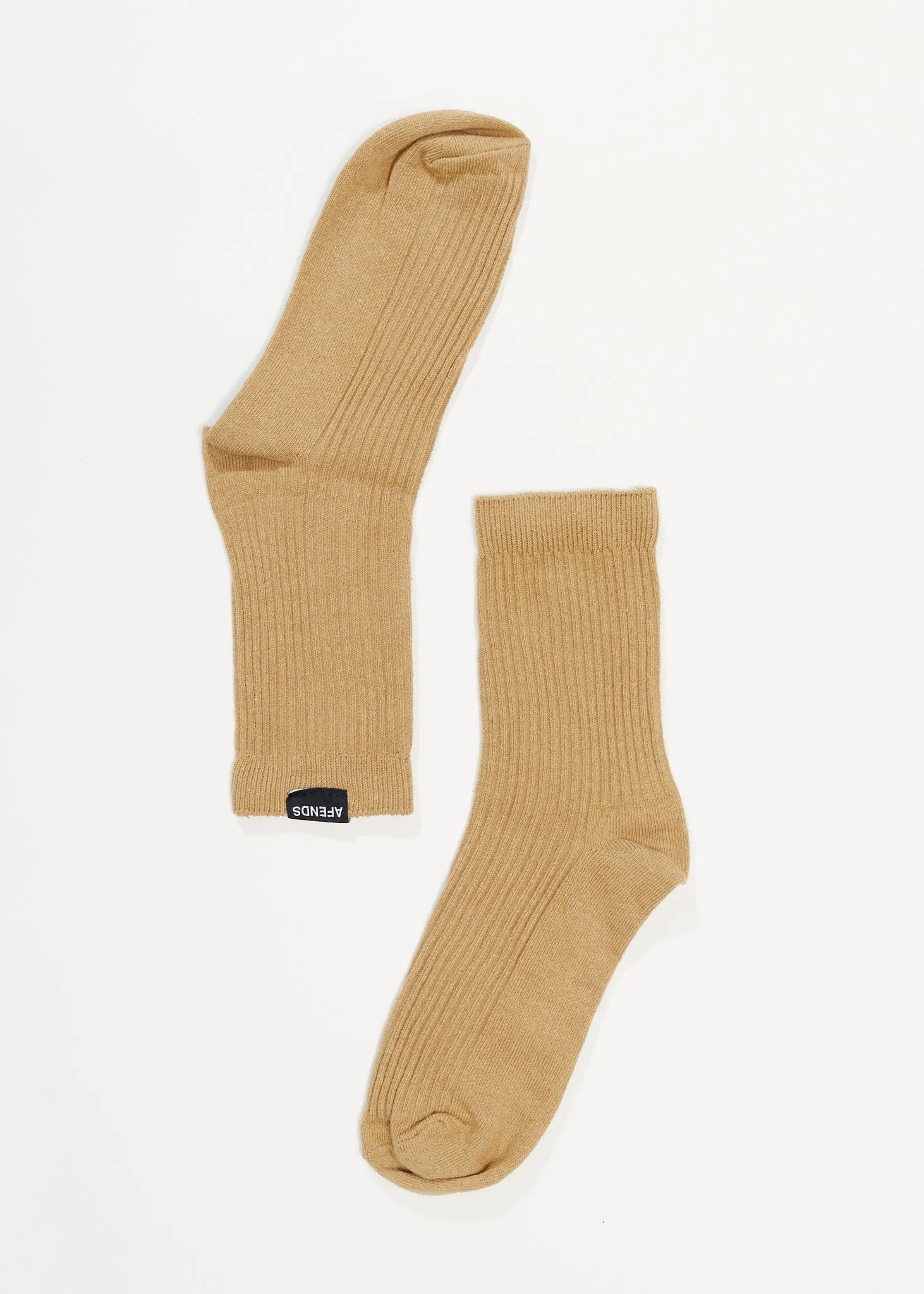 AFENDS Unisex The Essential - Ribbed Crew Socks - Tan