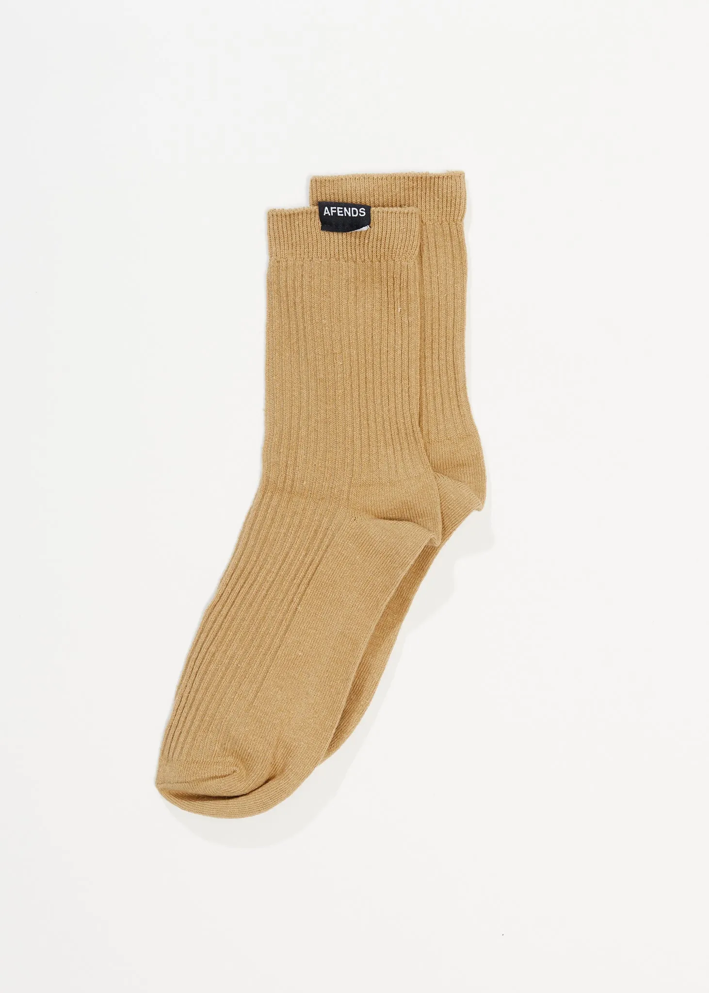 AFENDS Unisex The Essential - Ribbed Crew Socks - Tan