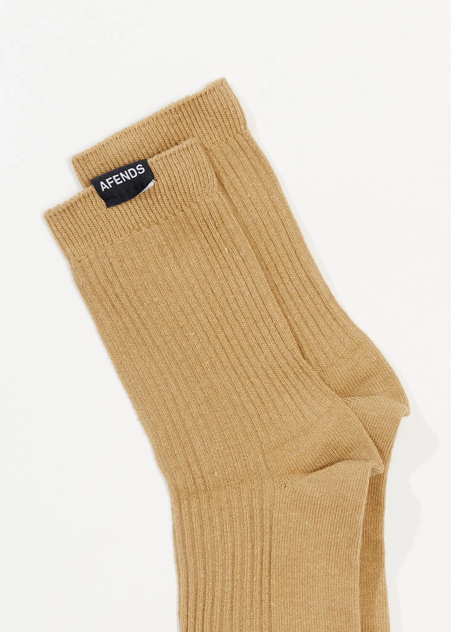 AFENDS Unisex The Essential - Ribbed Crew Socks - Tan