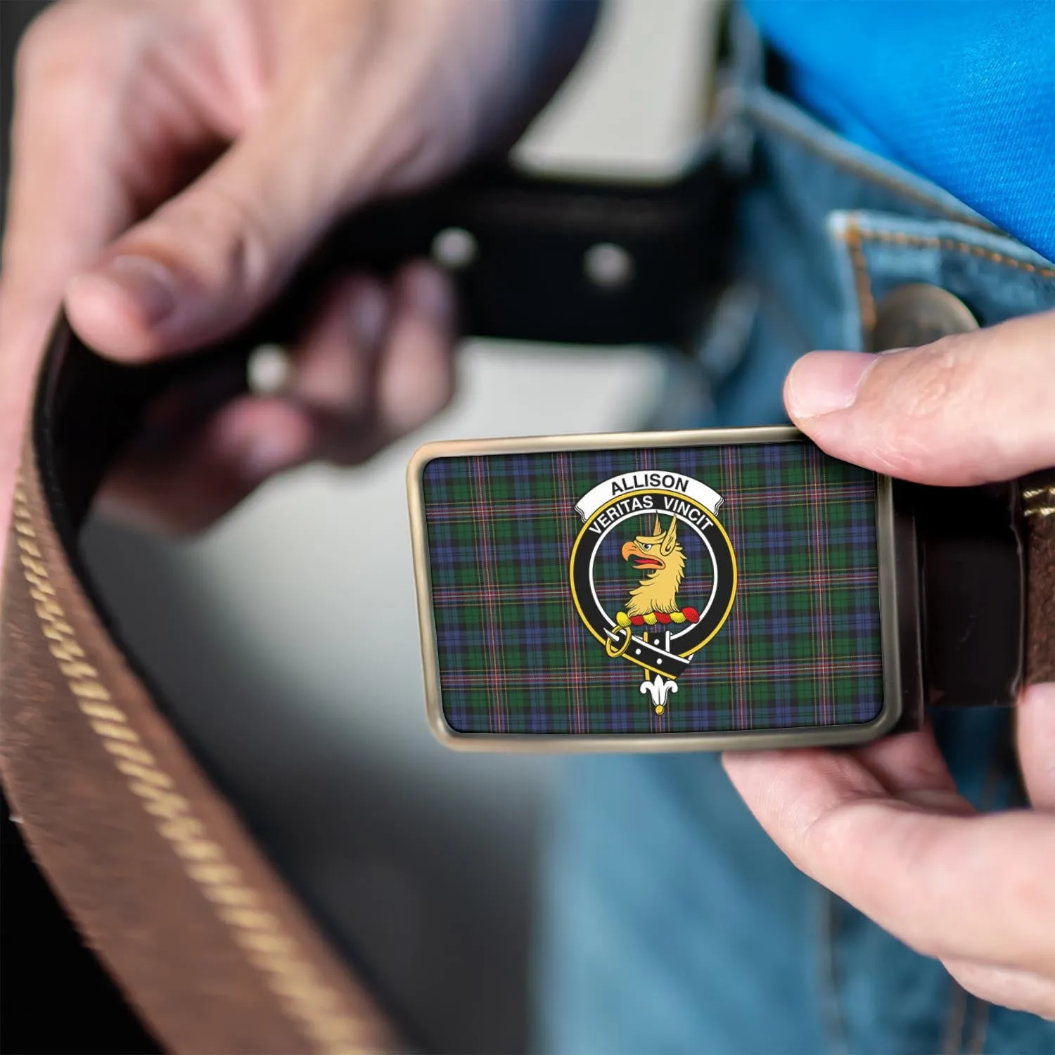 Allison Tartan Belt Buckles with Family Crest