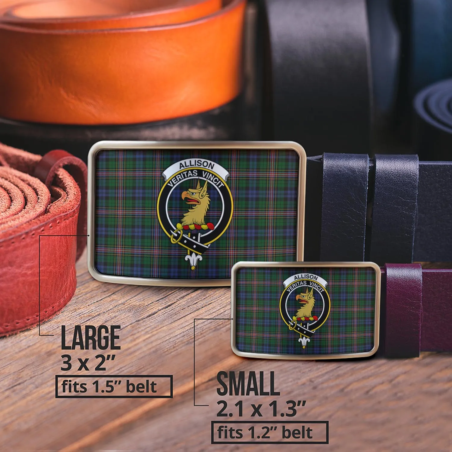 Allison Tartan Belt Buckles with Family Crest