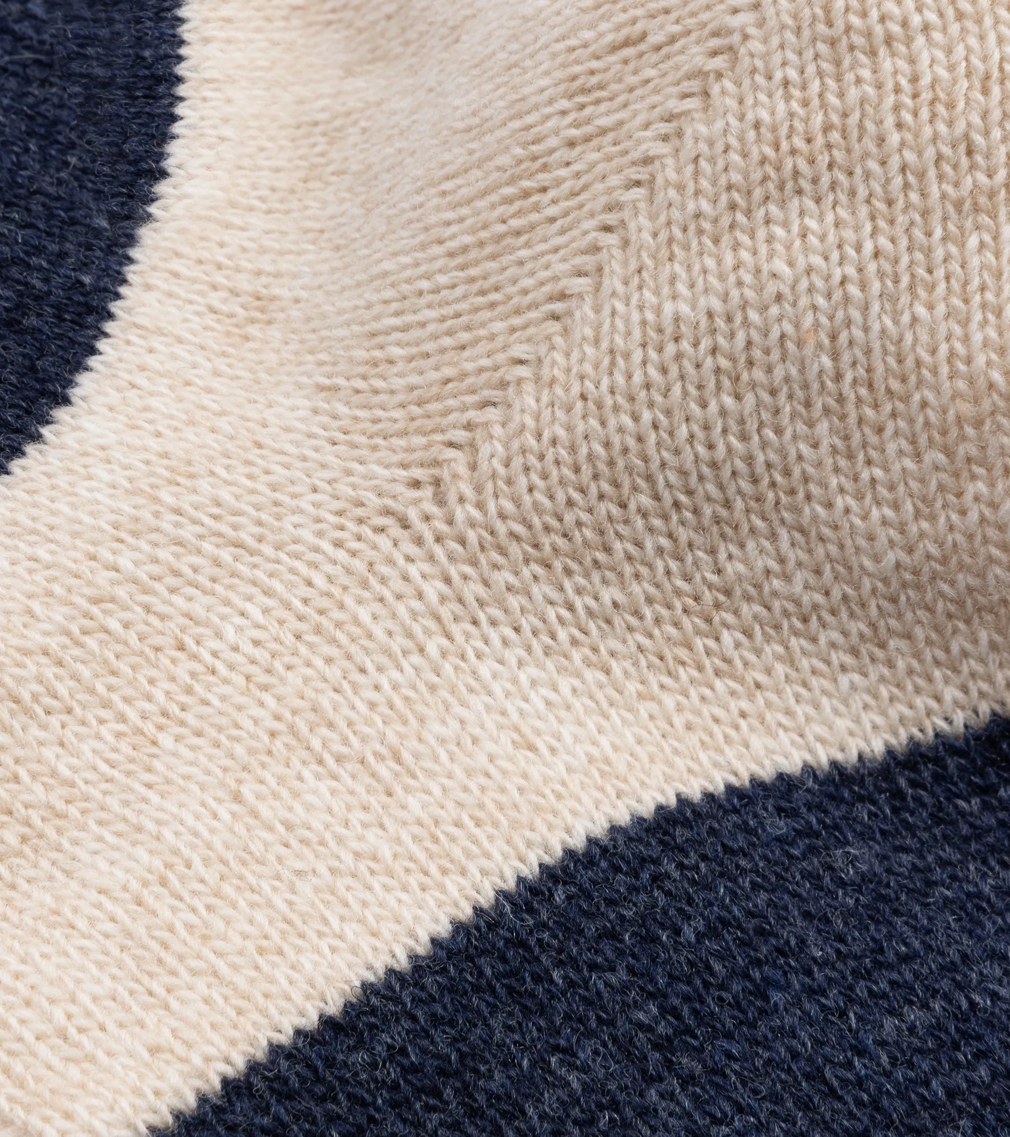 Anonymous Ism Wool Cashmere Striped Crew Socks: Oatmeal/Blue