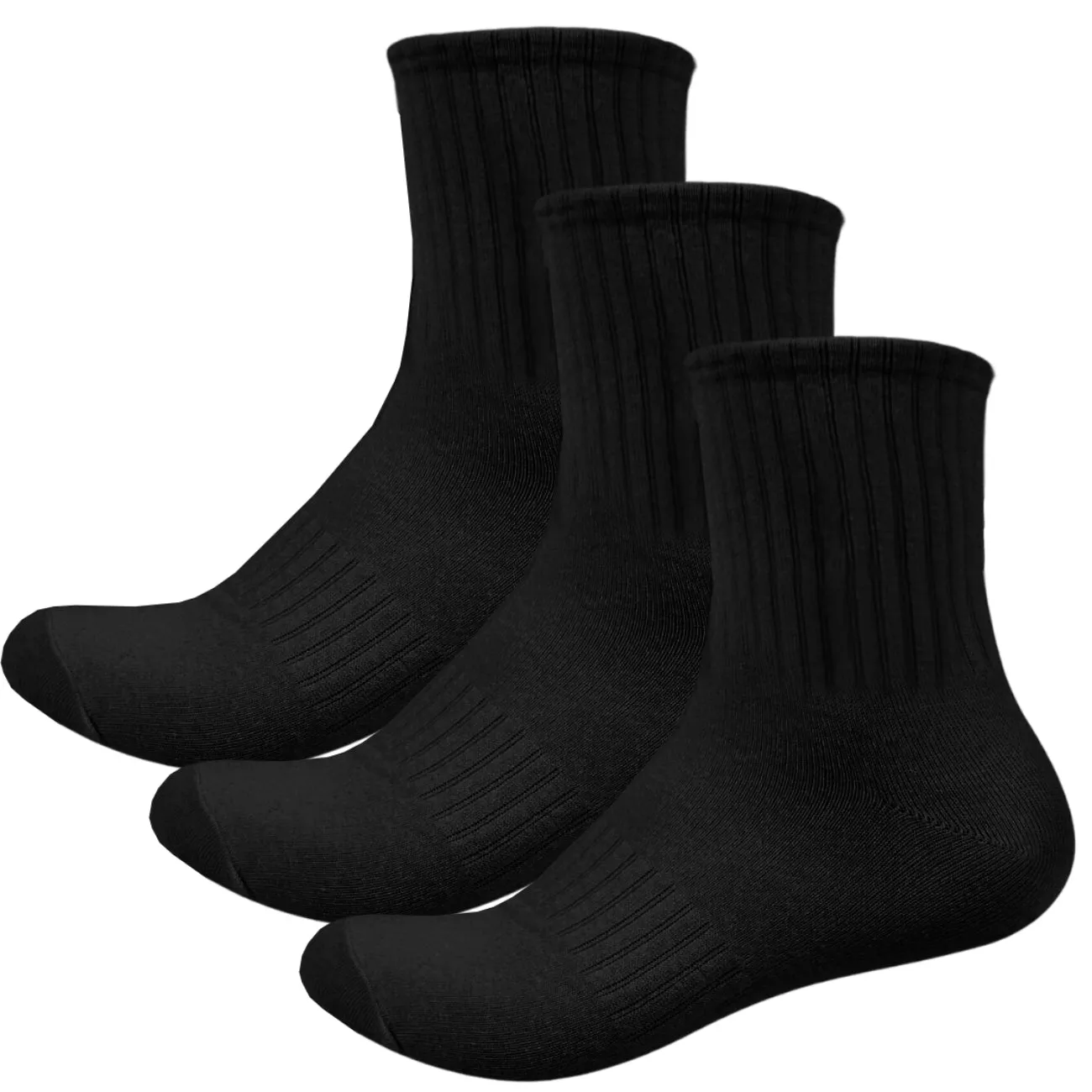 Basic Mid Cut Quarter Length Cotton Socks w/ Ribbed Leg and Foot Arch Support