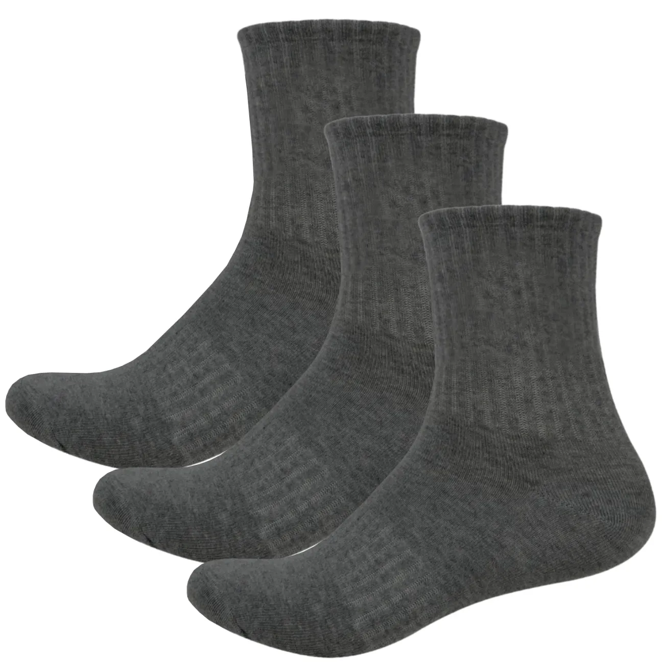 Basic Mid Cut Quarter Length Cotton Socks w/ Ribbed Leg and Foot Arch Support