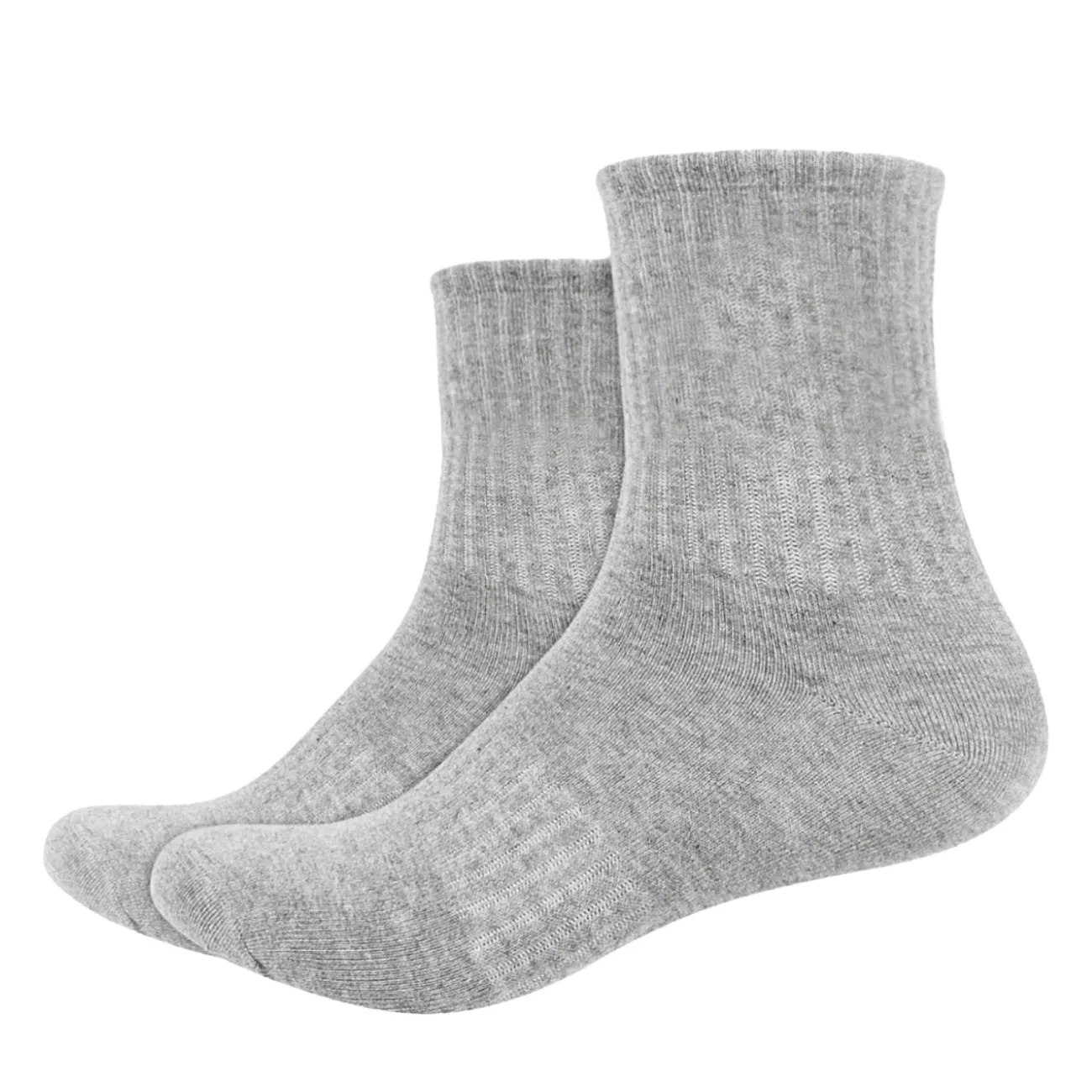 Basic Mid Cut Quarter Length Cotton Socks w/ Ribbed Leg and Foot Arch Support