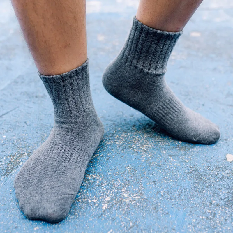 Basic Mid Cut Quarter Length Cotton Socks w/ Ribbed Leg and Foot Arch Support