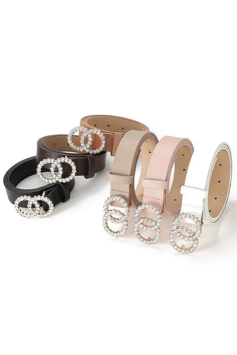 BEADS DETAIL DOUBLE O RING TRENDY LEATHER BELT