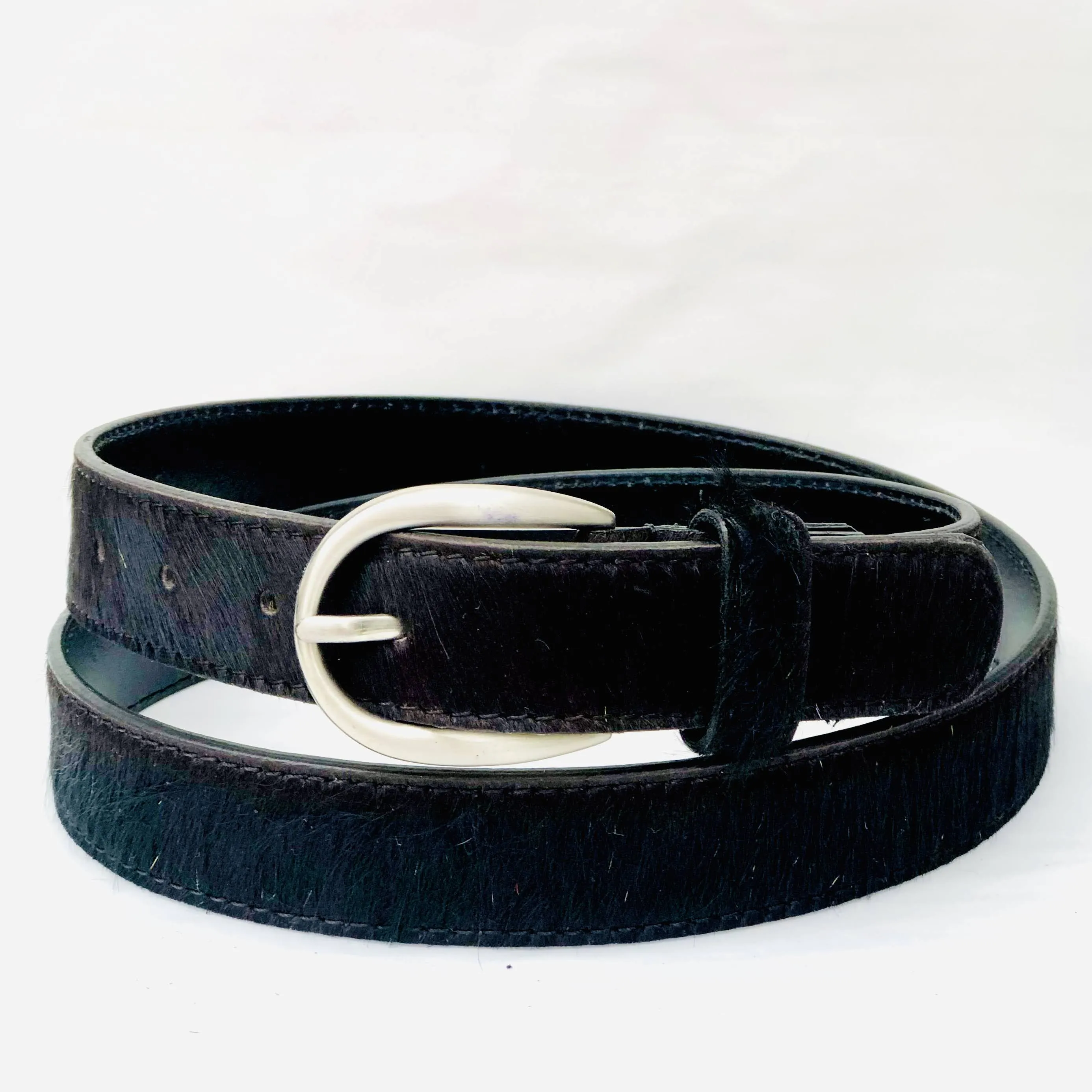 Black hair-on-hide women leather belt