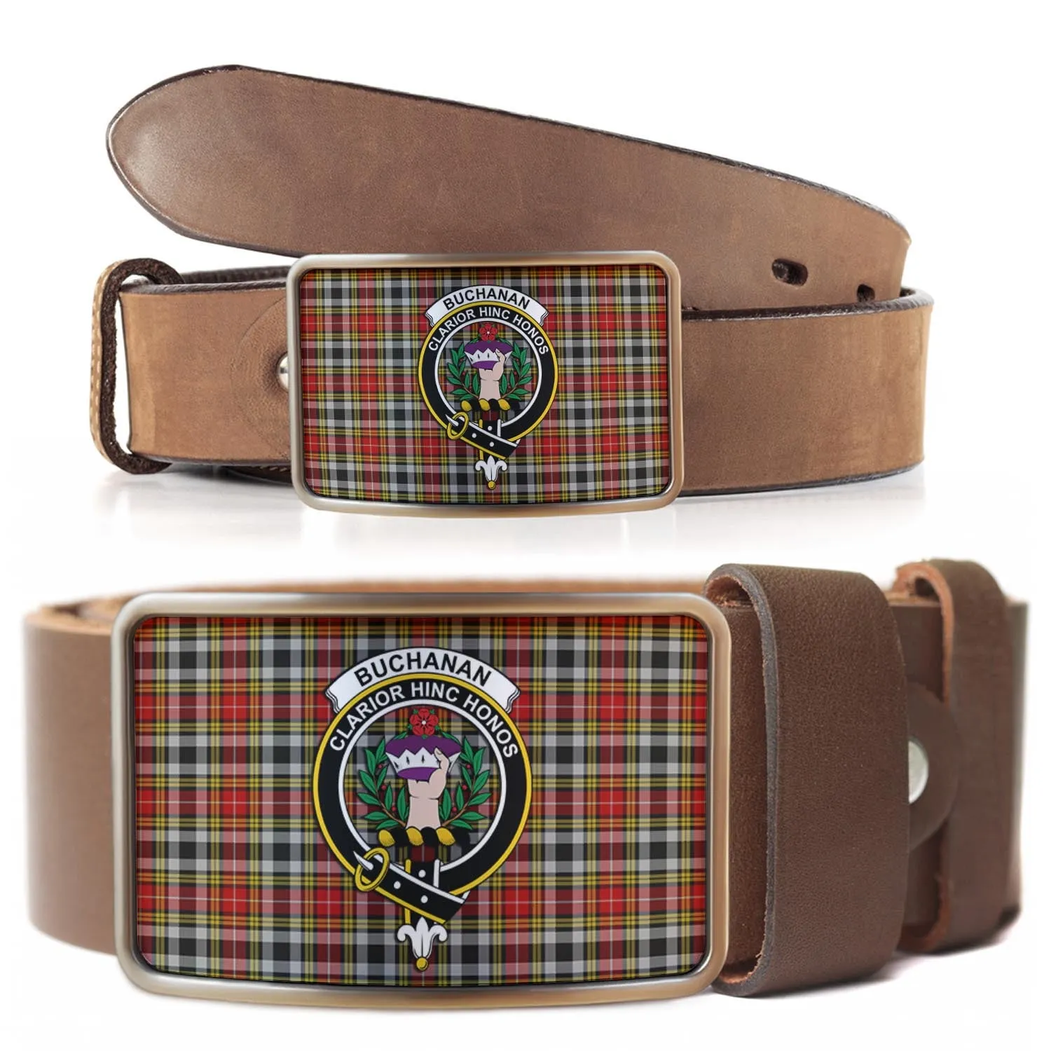 Buchanan Old Dress Tartan Belt Buckles with Family Crest