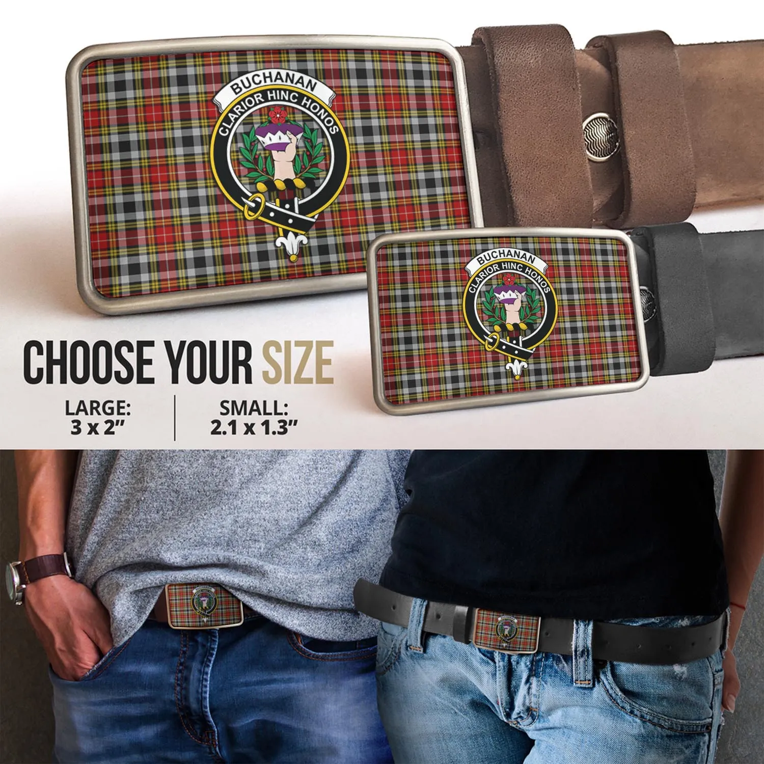 Buchanan Old Dress Tartan Belt Buckles with Family Crest