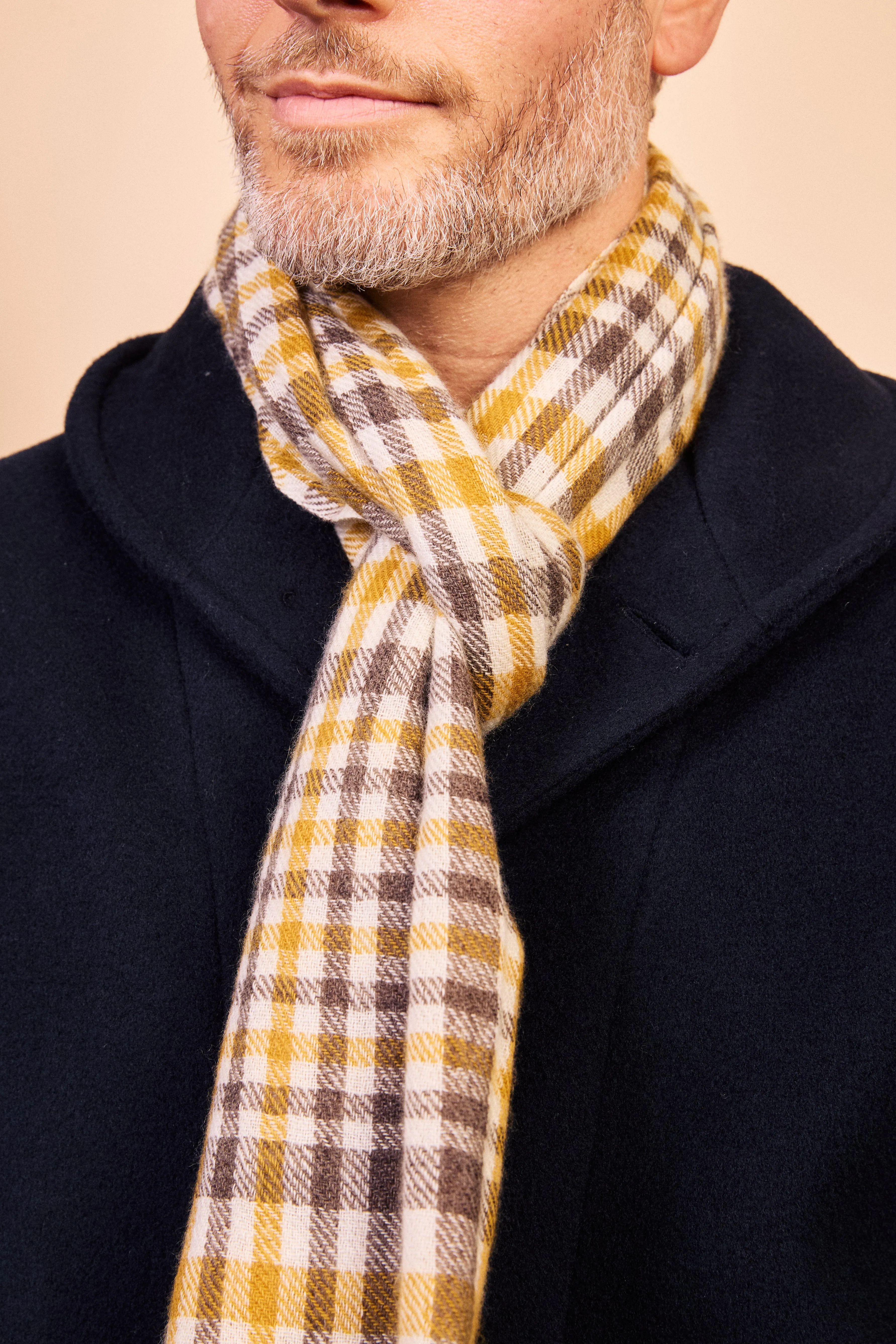 Cashmere & Merino Wool Scarf - Tartan Mustard & Brown