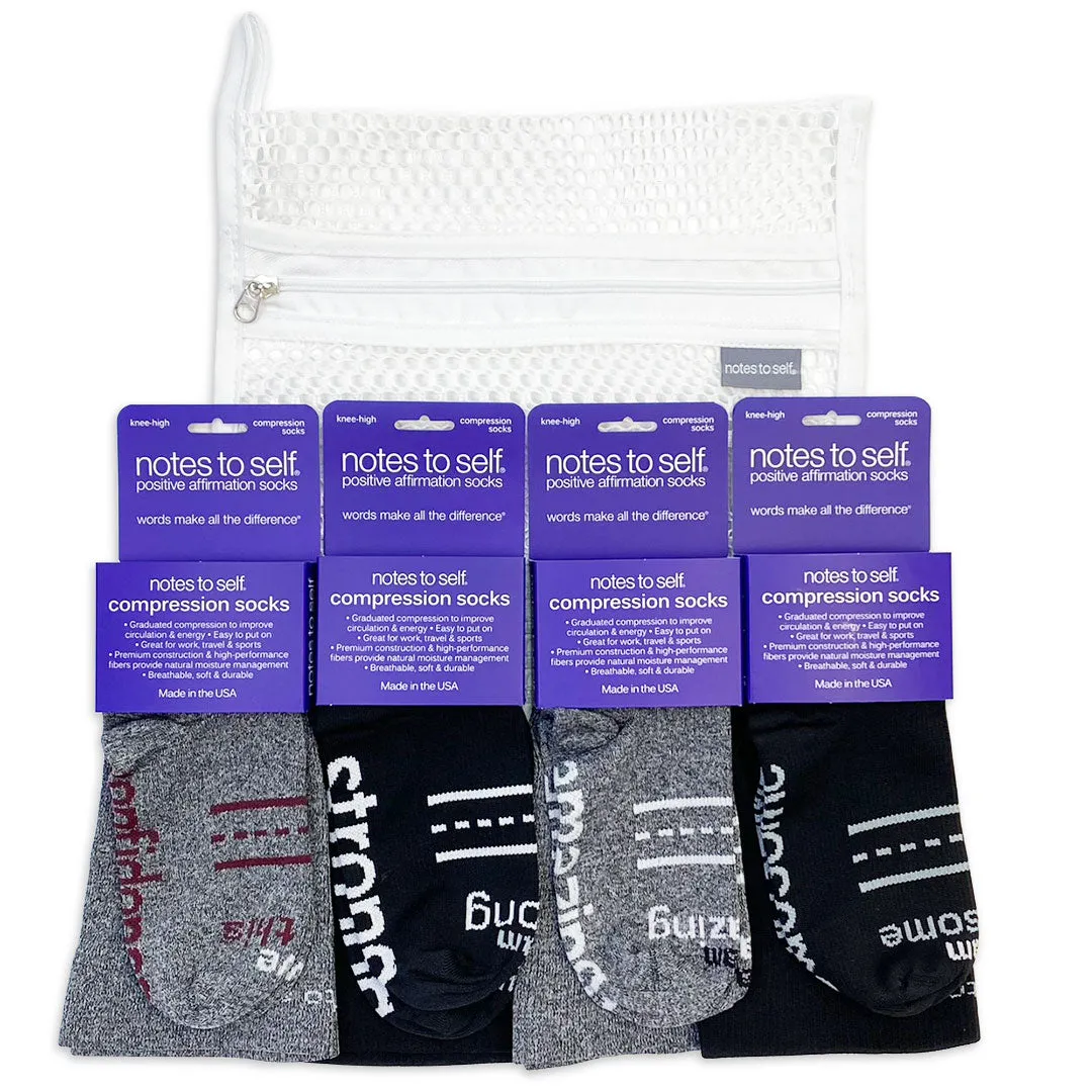 Compression socks - laundry bag 4 pair set - 15-20 mmHg