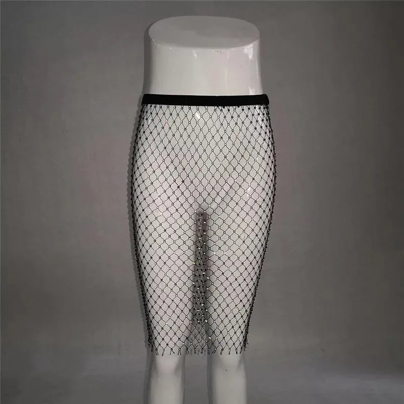 Crystal Black Fishnet Mini Dress