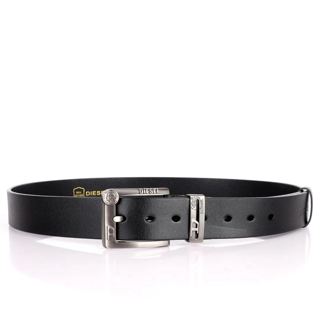 Diesel Authentic Logo Designed Men's Solid Leather Black Belt