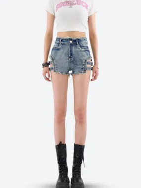 Distressed Cut Out Denim Shorts