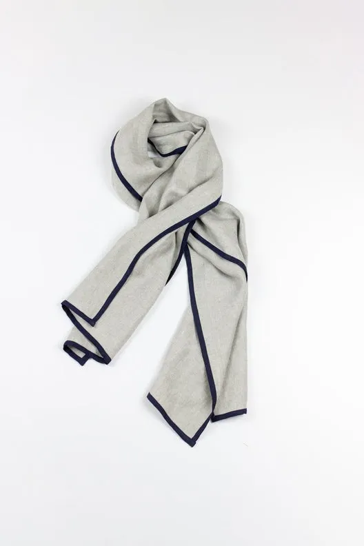 Dove Grey with Navy Trim High Five Linen Scarf