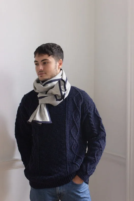 Dove Grey with Navy Trim High Five Linen Scarf