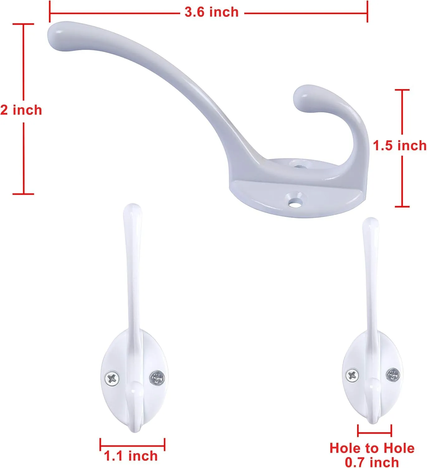 Dseap Coat Hooks Wall Mounted, Pack of 10, Metal Hooks for Hanging,White