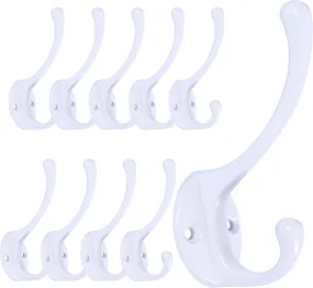 Dseap Coat Hooks Wall Mounted, Pack of 10, Metal Hooks for Hanging,White