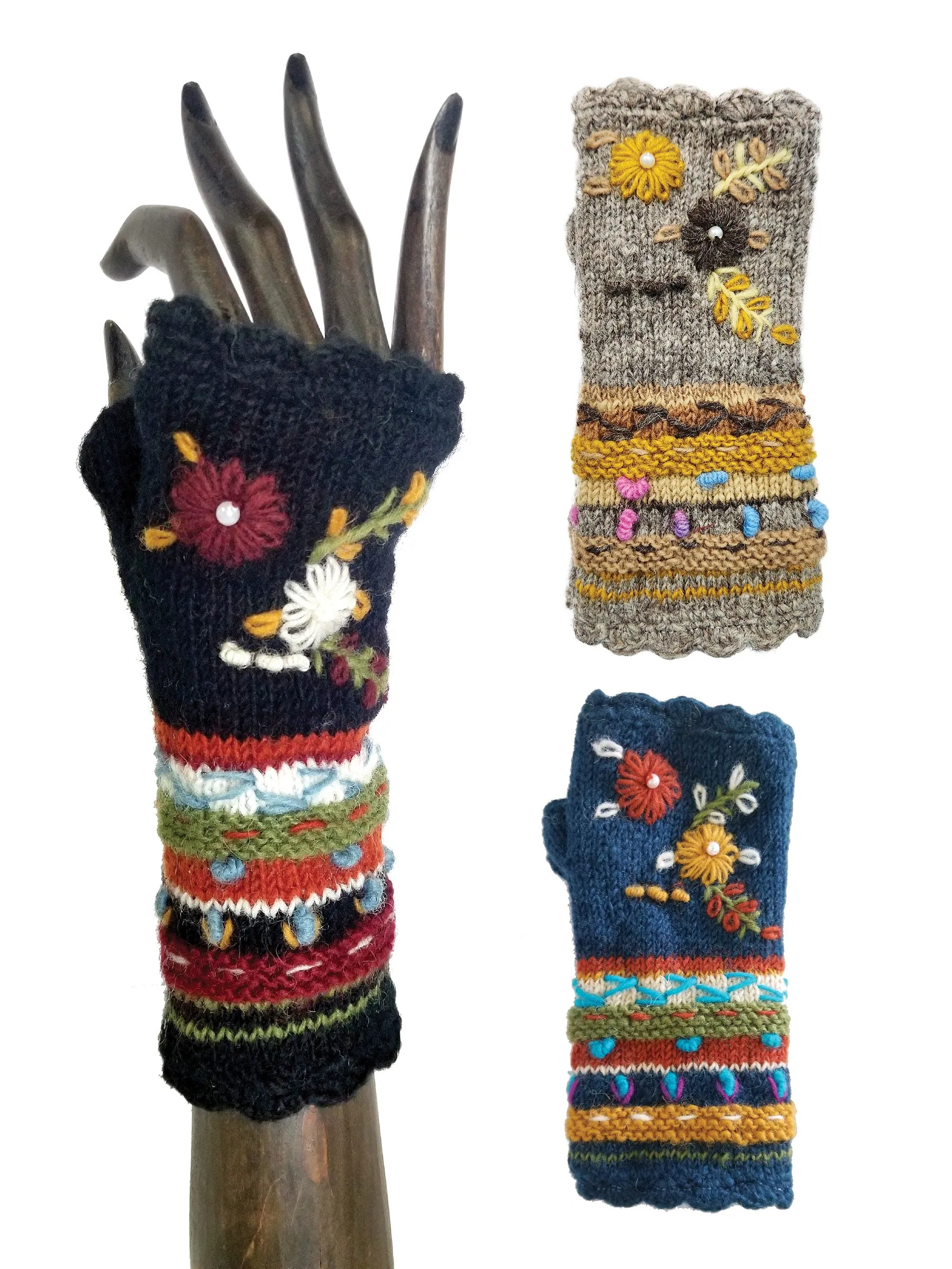 Floral Finger Less Knit Hand Warmers