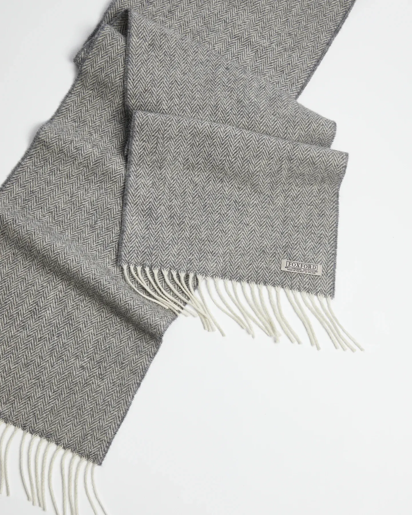 Foxford Grey Herringbone Lambswool Scarf