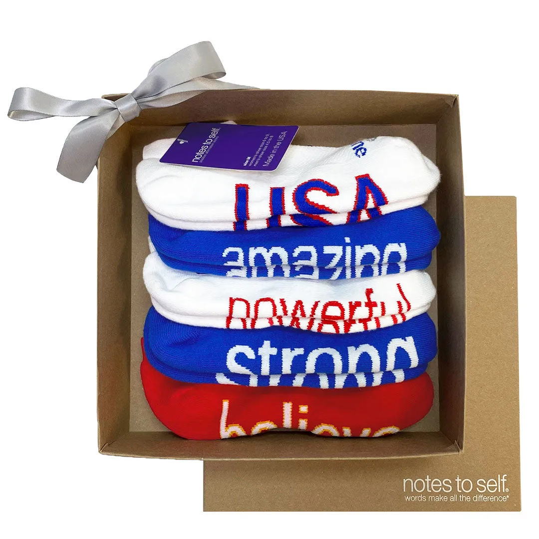 Go USA! 5-pair sock gift set in kraft gift box