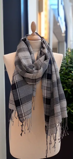 Grey and Black Striped Silk Scarf