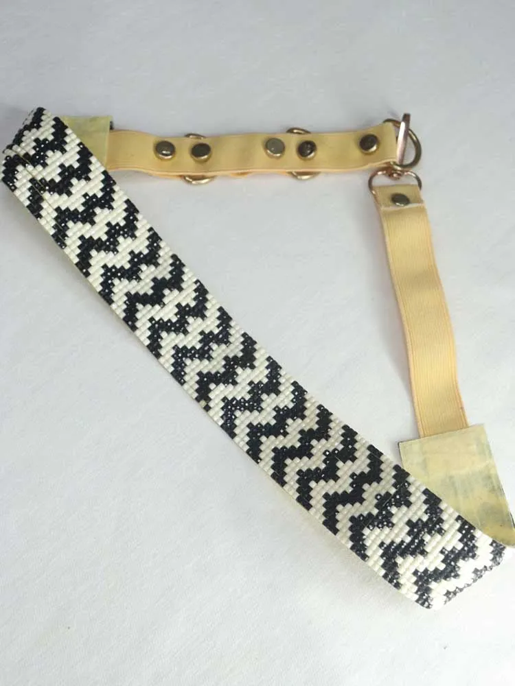 Handcrafted Black and White Beaded Belt - Traditional Design