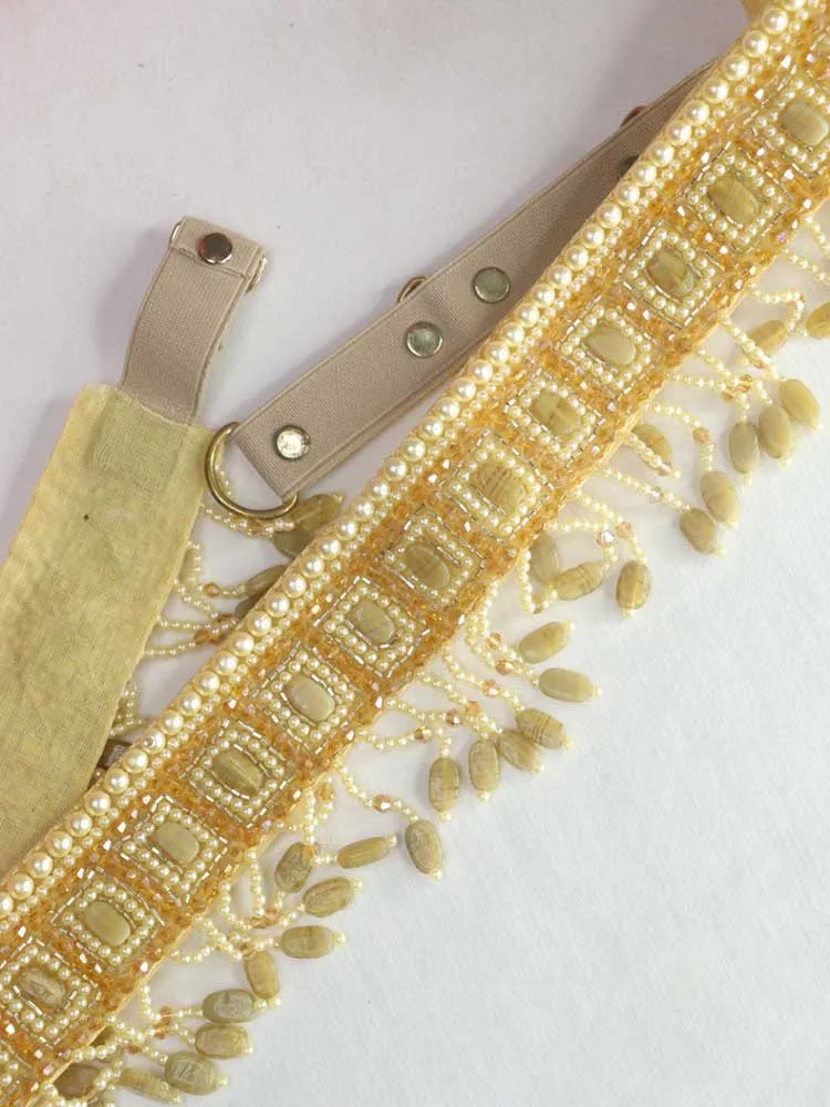 Handcrafted Golden Beaded Belt - Traditional Design | Artisan Accessory