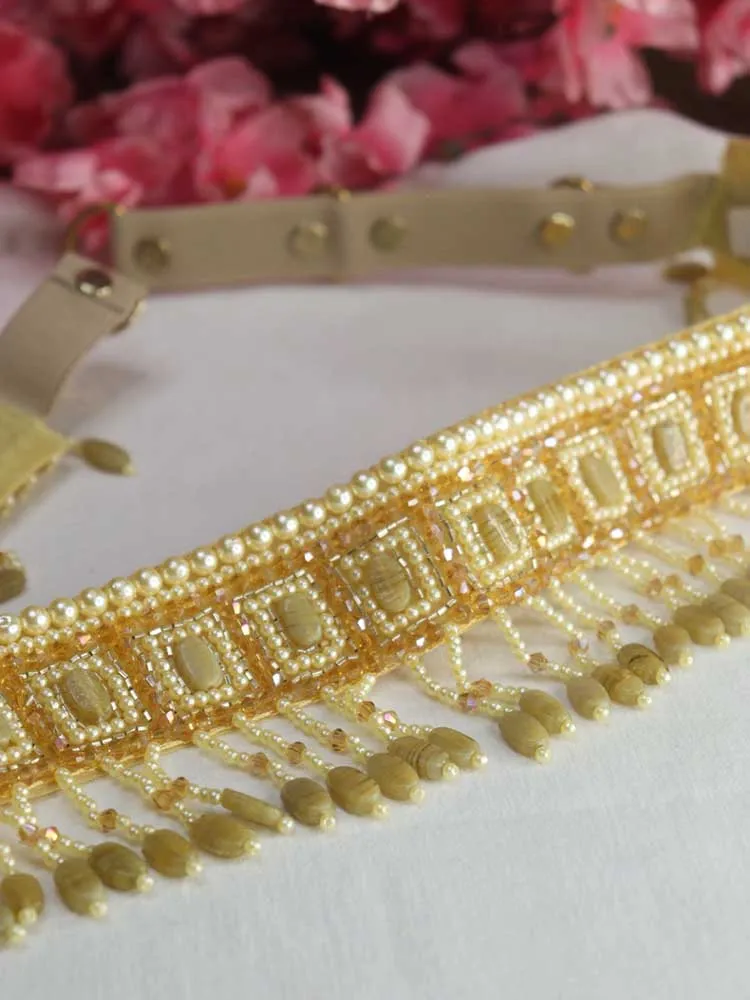 Handcrafted Golden Beaded Belt - Traditional Design | Artisan Accessory