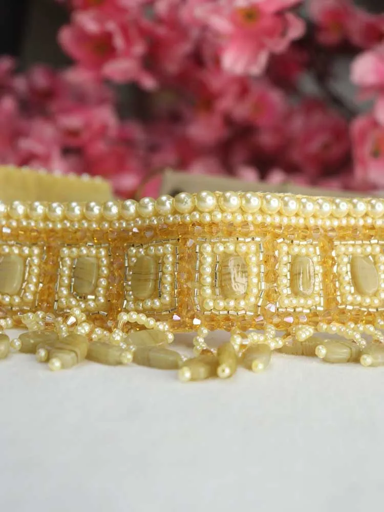 Handcrafted Golden Beaded Belt - Traditional Design | Artisan Accessory