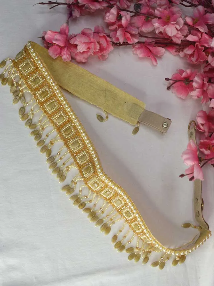 Handcrafted Golden Beaded Belt - Traditional Design | Artisan Accessory