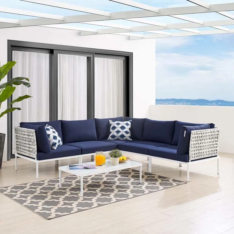 Harmony Six-Piece Sunbrella Basketweave Outdoor Patio Aluminum Sectional Sofa Set