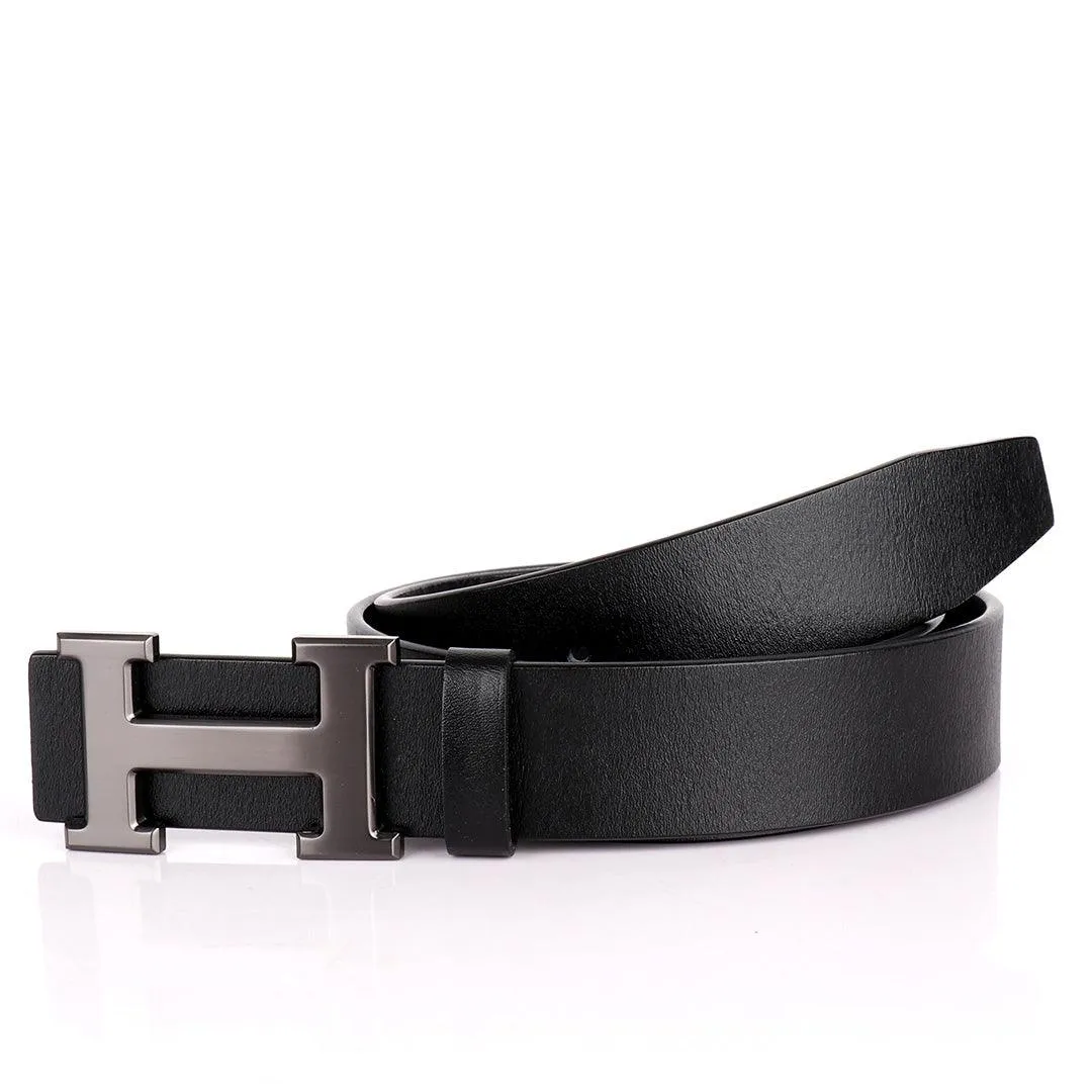 Hermes Paris Black Embossed Leather Adjustable Men's Belt