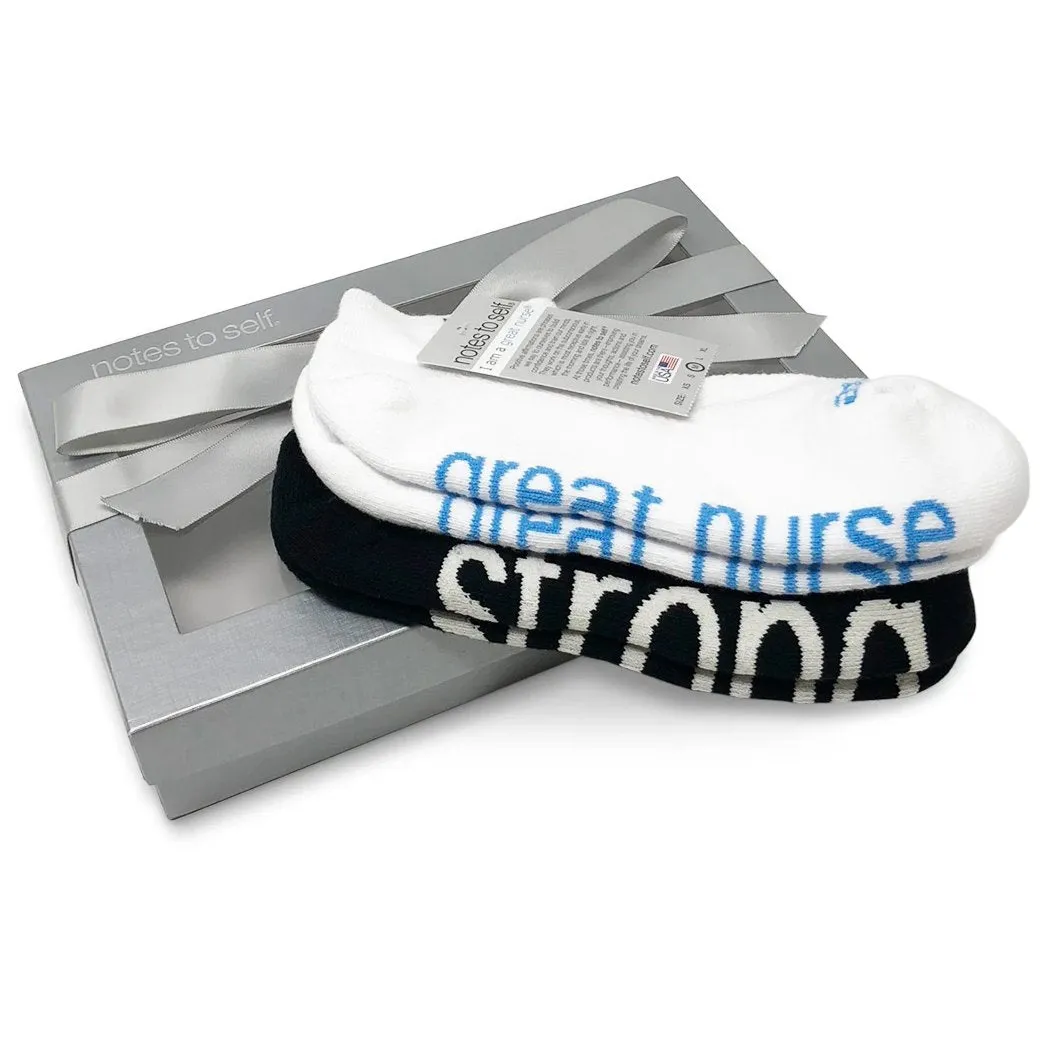 I am a great nurse® white socks   I am strong™ black socks in silver gift box