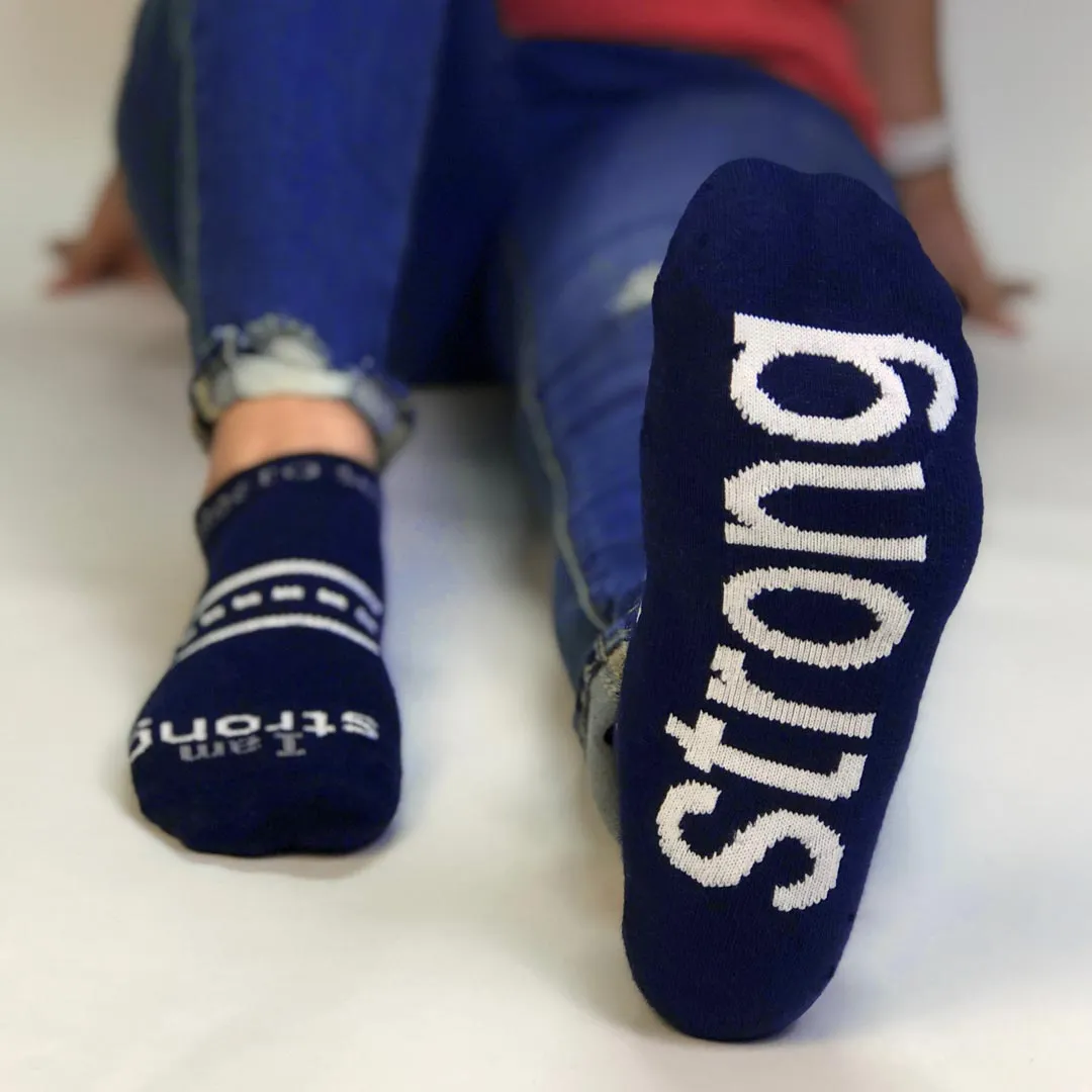 I am strong™ dark navy blue LITE-NOTES™ socks with white words