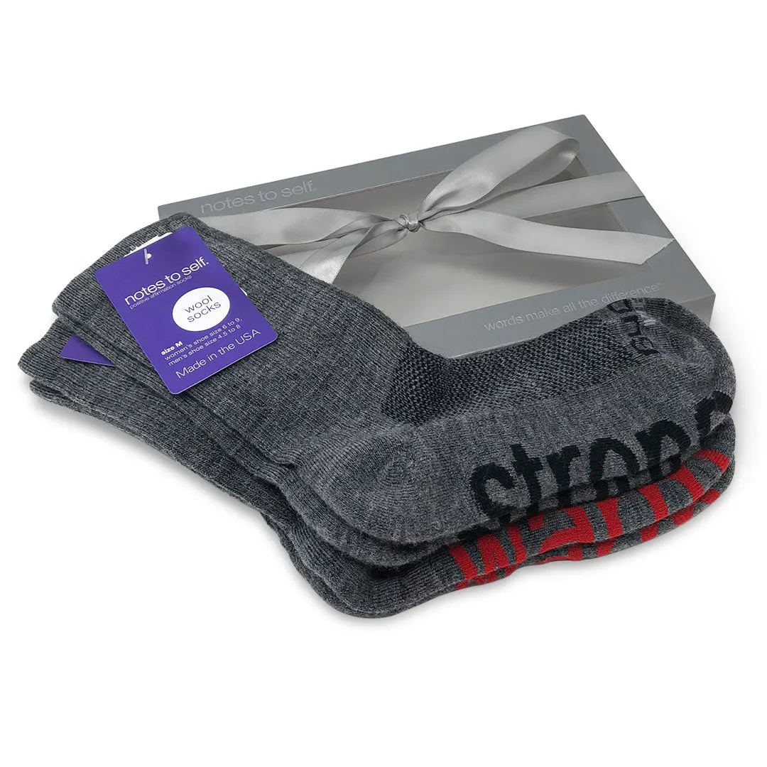 I am strong™   I am warm™ merino wool crew sock gift set in silver gift box