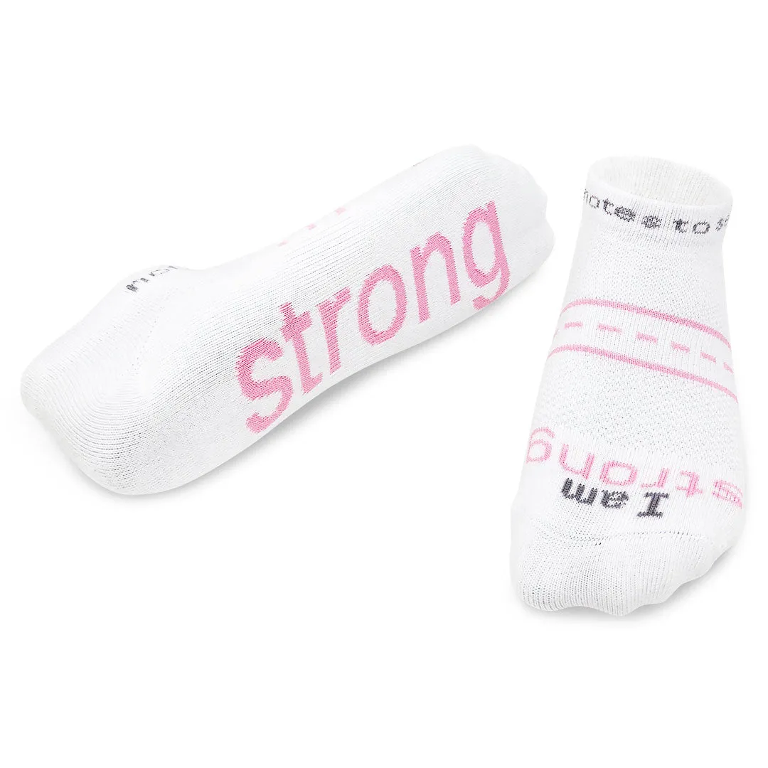 I am strong™ white LITE-NOTES™ socks with pink words