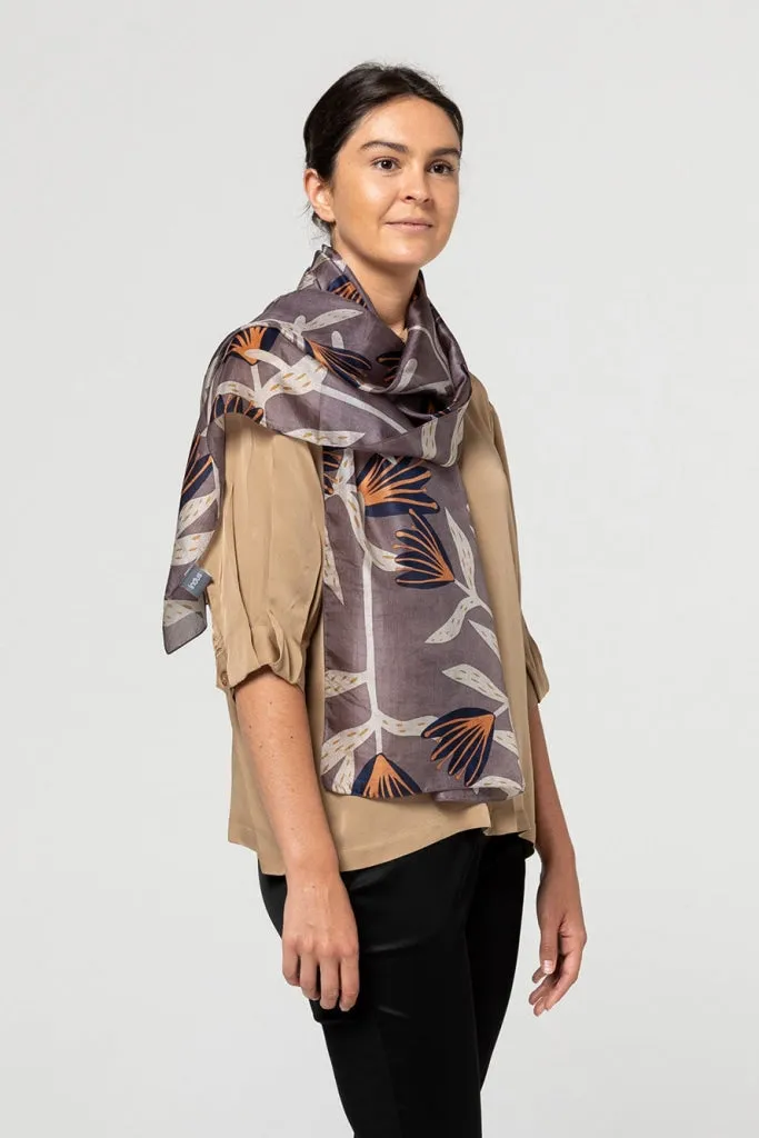 Indus - Silk Scarf - Flannel Flower - Slate, Indigo & Peach