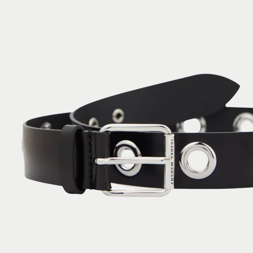 Isabel Marant Kastria Leather Belt - Black Eyelets