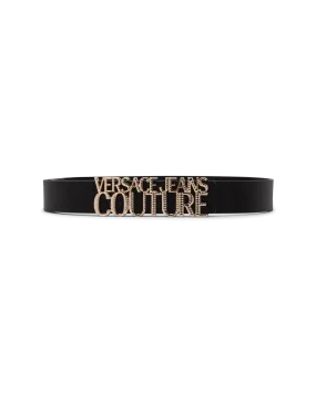 Leather Belt With Gold Trim Logo