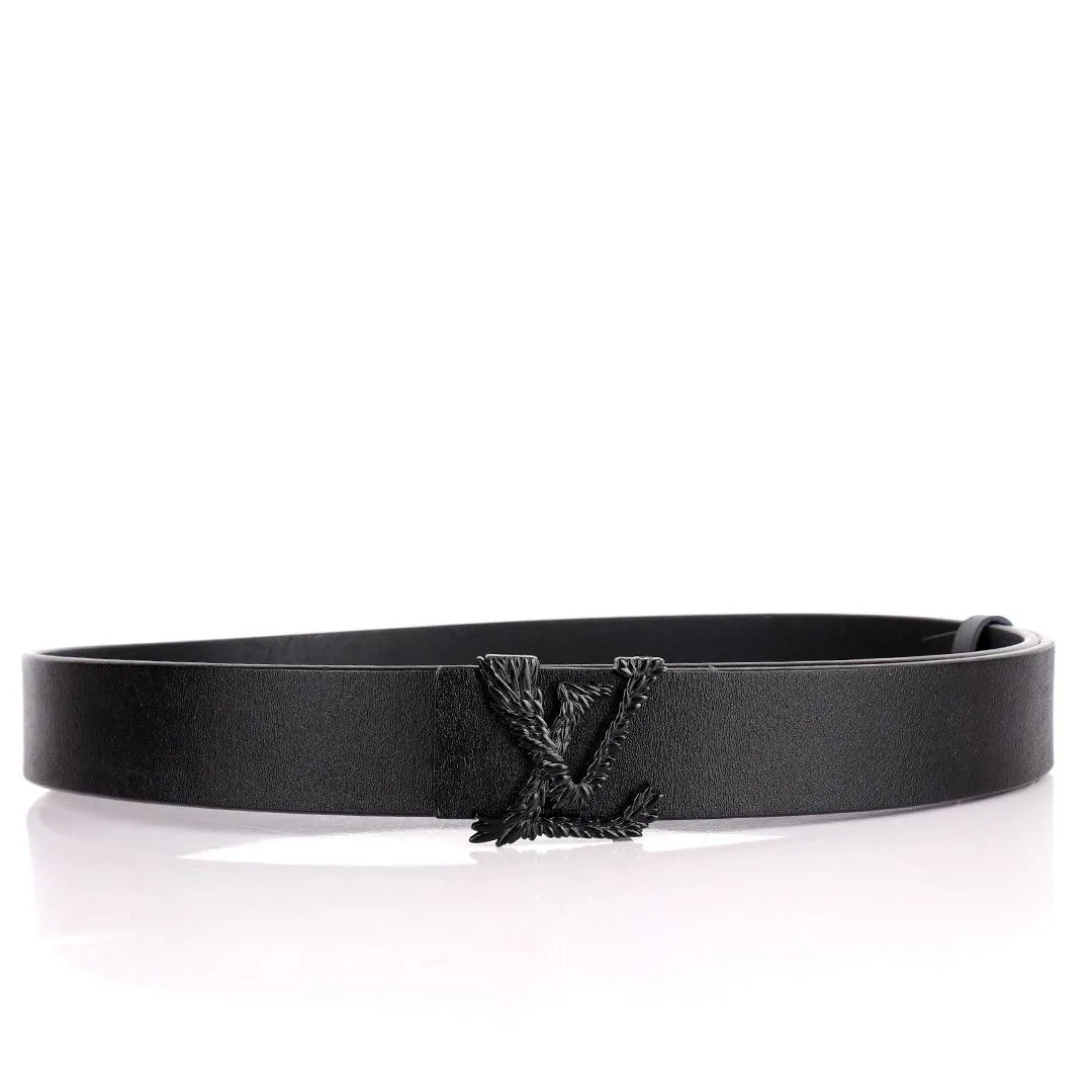 LV  Crafted Logo Designed Luxurious Men's Leather Belt- Black