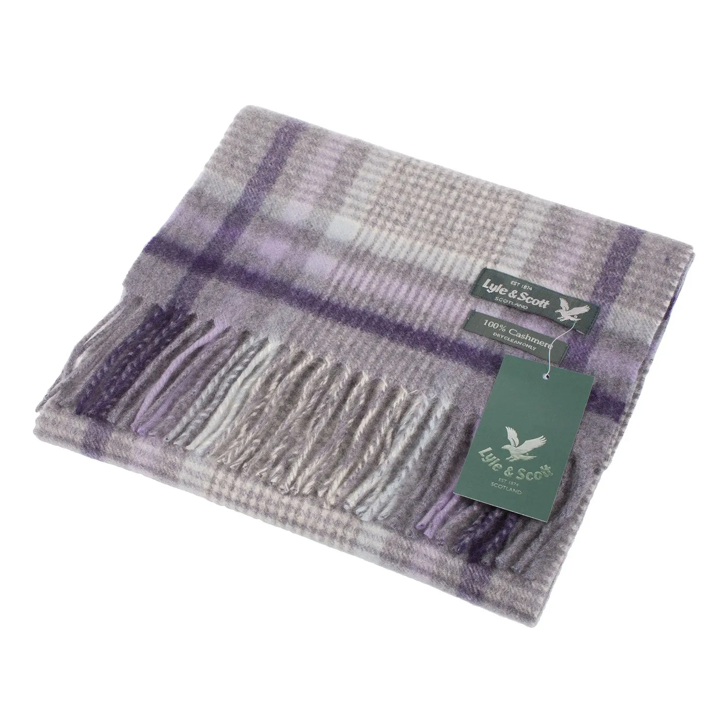 Lyle & Scott 100% Cashmere Scarf  Houndstooth Check Grey/Heather