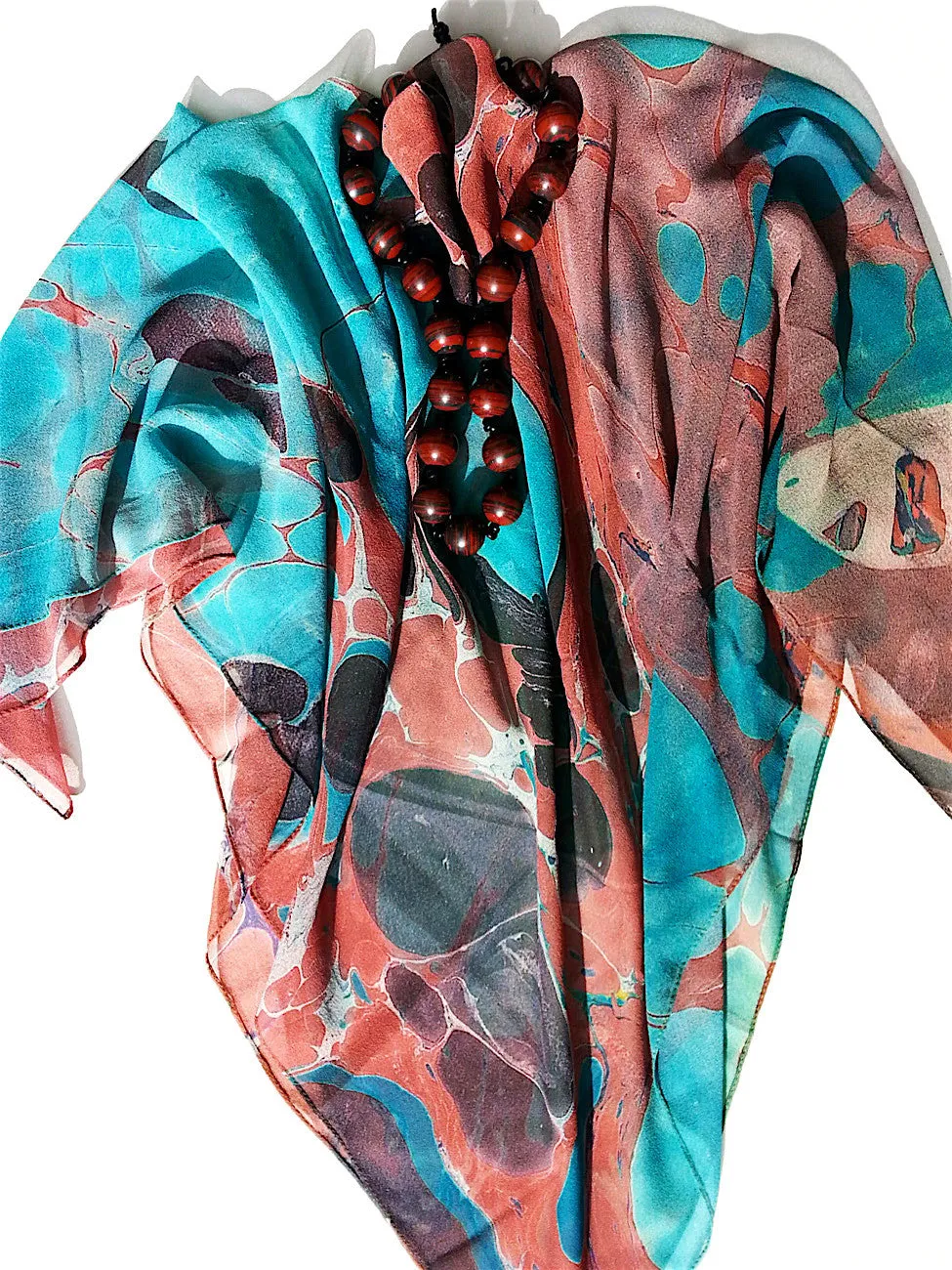 Marbleized Silk Chiffon Square Scarf Granite