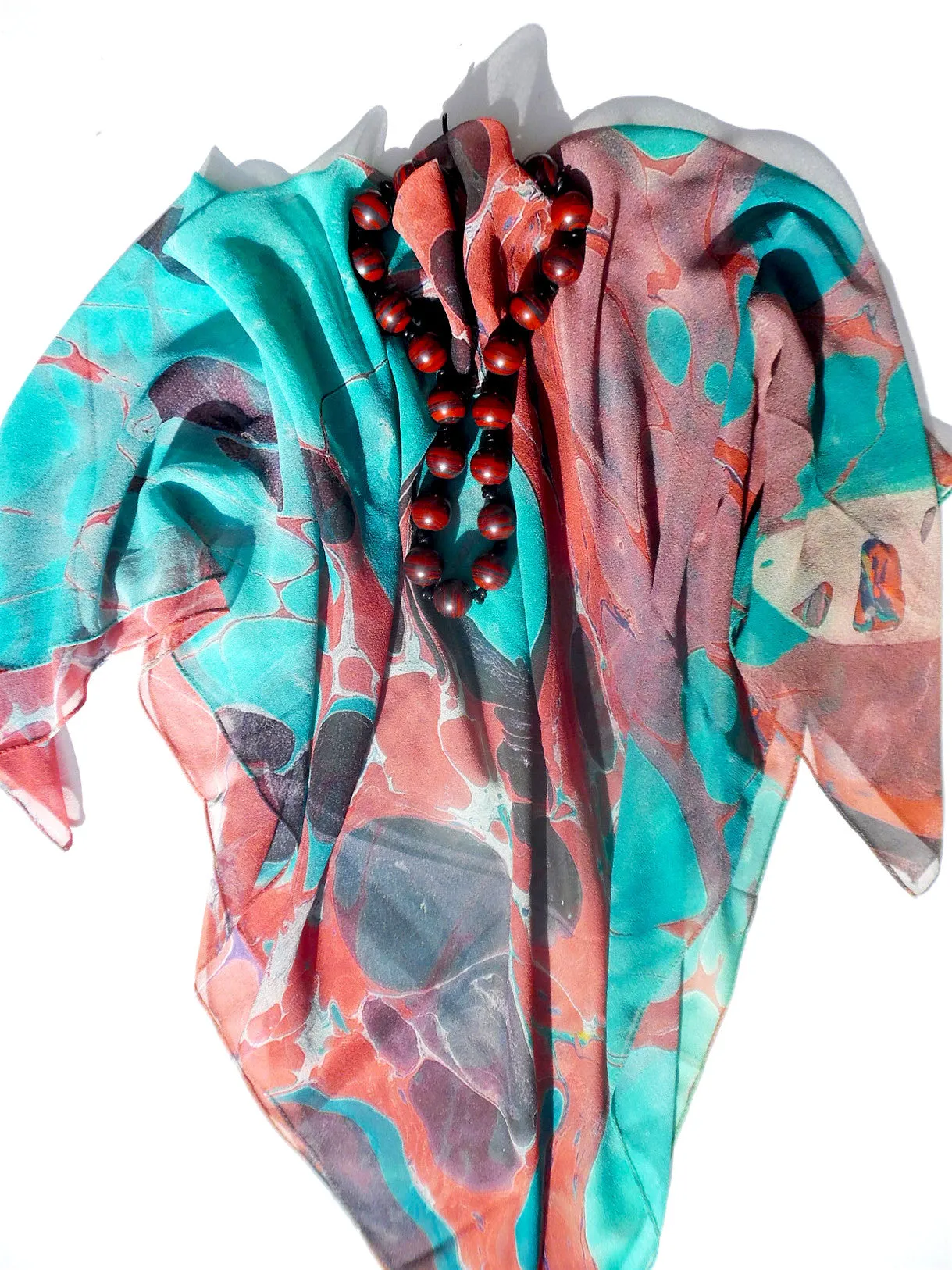 Marbleized Silk Chiffon Square Scarf Granite